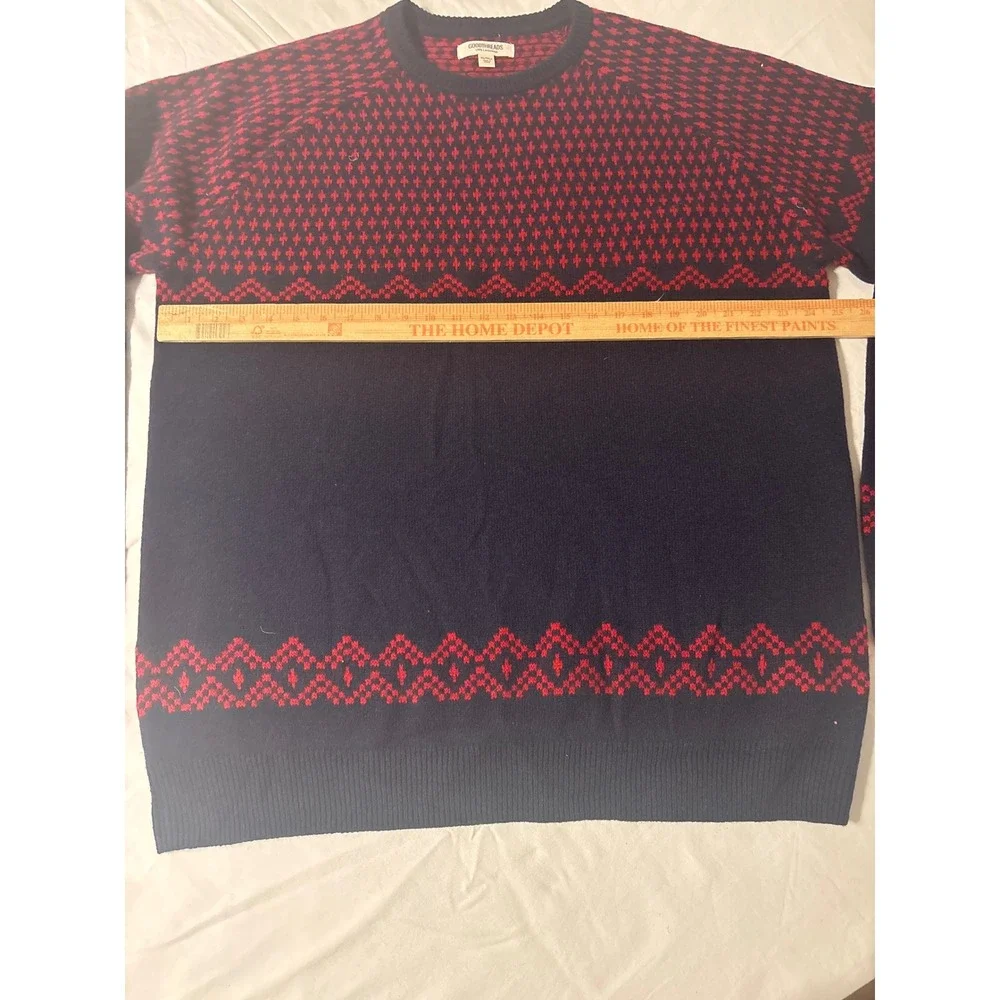 Goodthreads Sweater Mens XL Tall Navy Red 100% Lambswool Fair Isle